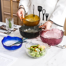 Creative Glass Bowls Home Day Style Phnom Penh Transparent Fruit Salad Bowls Ins Wind Rice Bowls Soup Bowls Dessert Cutlery