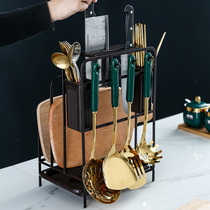Multifunctional kitchen rack cutting board stainless steel knife holder spoon tool storage rack household chopsticks drain rack