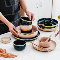 Nordic Light Lavish Ceramic Dish Dishes Dish Cutlery Suit Home Rice Bowl Large Soup Bowl Creative Mesh Red Breakfast Dish
