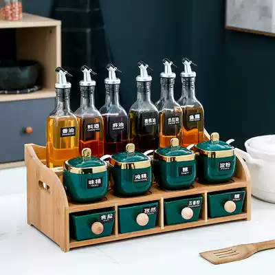 Kitchen salt and sugar seasoning box combination set Household ceramic seasoning jar oil bottle Nordic light luxury seasoning storage box