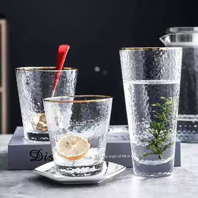 Japanese-style hammerhead pattern glass household heat-resistant water cup Breakfast milk cup Girl cute transparent cup ins wind cup
