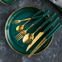 Net red stainless steel Western dining cutlery steak fork to eat and drink soup spoon Ceramic Long Handle Child tablespoon sweet spoon