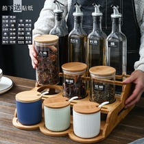 Nordic kitchen seasoning box glass sealed can Oil pot set household ceramic storage salt sugar seasoning jar box bottle