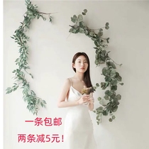 Simulation of eucalyptus fake plant leaves vine winding flower vine climbing wall ins plastic wedding hanging vine decoration