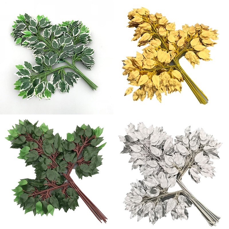 Artificial branches Rattan decorative green plants Fake branches Modeling leaves Silk cloth color printing Gold leaves Over glue Banyan branches