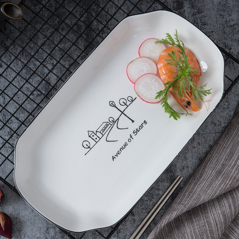 Jingdezhen ceramic fish dish creative household Nordic contracted large rectangular fish dish of steamed fish dish network red tableware