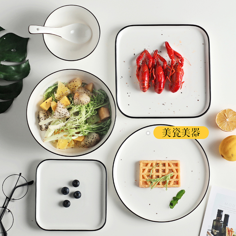 Creative steak plate of western - style food Nordic wind plate Japanese household food dish white ceramic ins wind breakfast dish