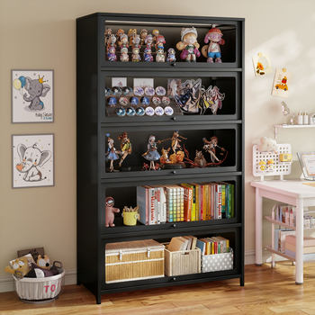 Polimei Glass Door Iron Art Display Cabinet for Figurines, Toys, Lego Storage, Bookshelf, Model Ornaments, and Storage Rack