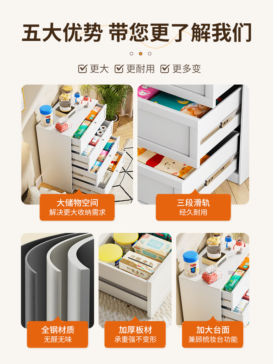 Polimei Home-Use Wrought Iron Five-Drawer Cabinet, Bedroom Bedside Floor-Standing Storage Cabinet, Living Room Large-Capacity Multi-Drawer Storage Cabinet