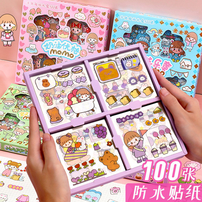 Ultra Cute Children Stickers Drawing Handbill Stickers Kindergarten Elementary School Students 1st Grade Girl Salt Department Teenage Girl Hearts Cute Cartoon Diary Diy Decorative Pattern Material Small Stickers Adhesive Tape Gift Box Set