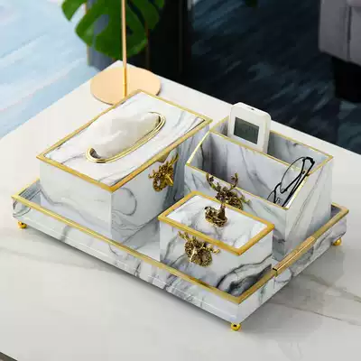 Simple modern home American creative tissue box living room light luxury style remote control storage box sanitary carton set