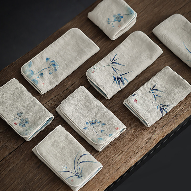 Tea towels upscale Chinese double sided strong absorbent thickened tea table tea table cloth handmade painted Zen towel raising pot cloth-Taobao
