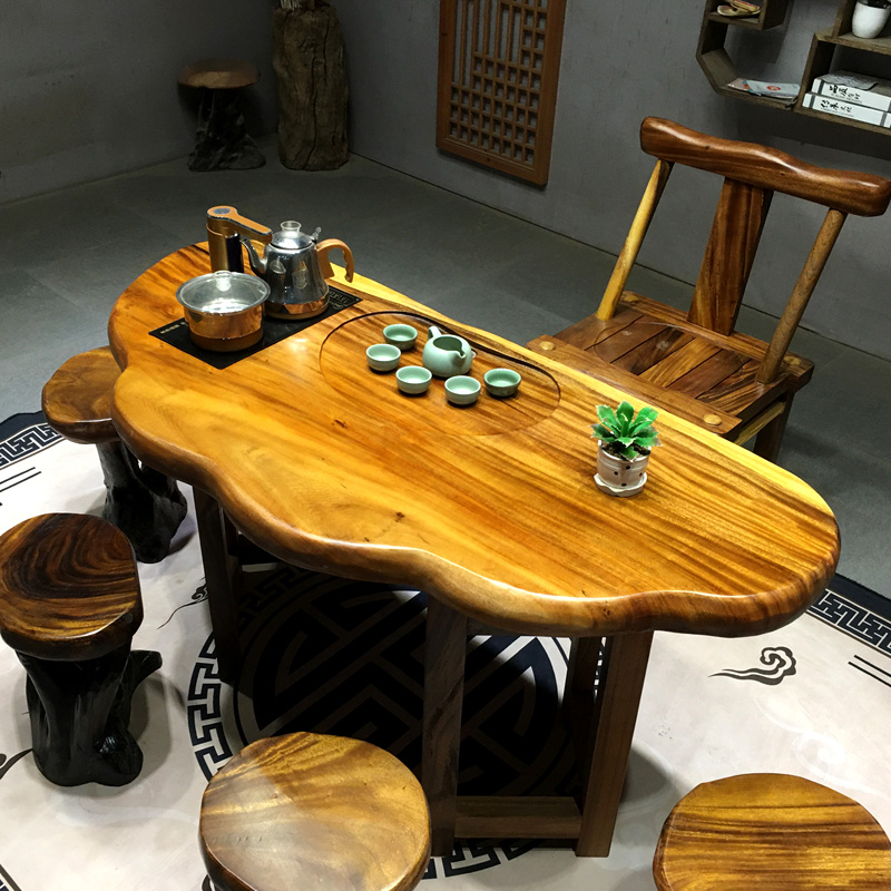 Walnut large board tea table solid wood log root carving tea table office tea tea board whole large board table and chair coffee table