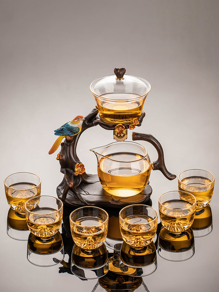 2026 New Model Glass Automatic Tea Set for Home Use, Light Luxury High-End Teacups, Magnetic Teapot, Lazy Tea Brewing Gadget