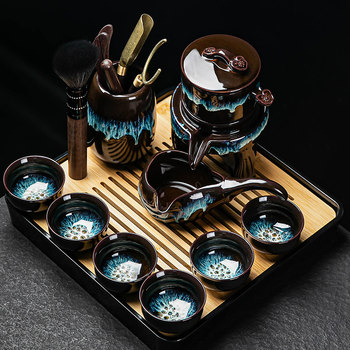 Lazy Person's Kung Fu Tea Set for Home Use, Light Luxury Automatic Teapot, Jianzhan Tea Cup, Stone Grinder Tea Brewing Tool, 2025 New Model
