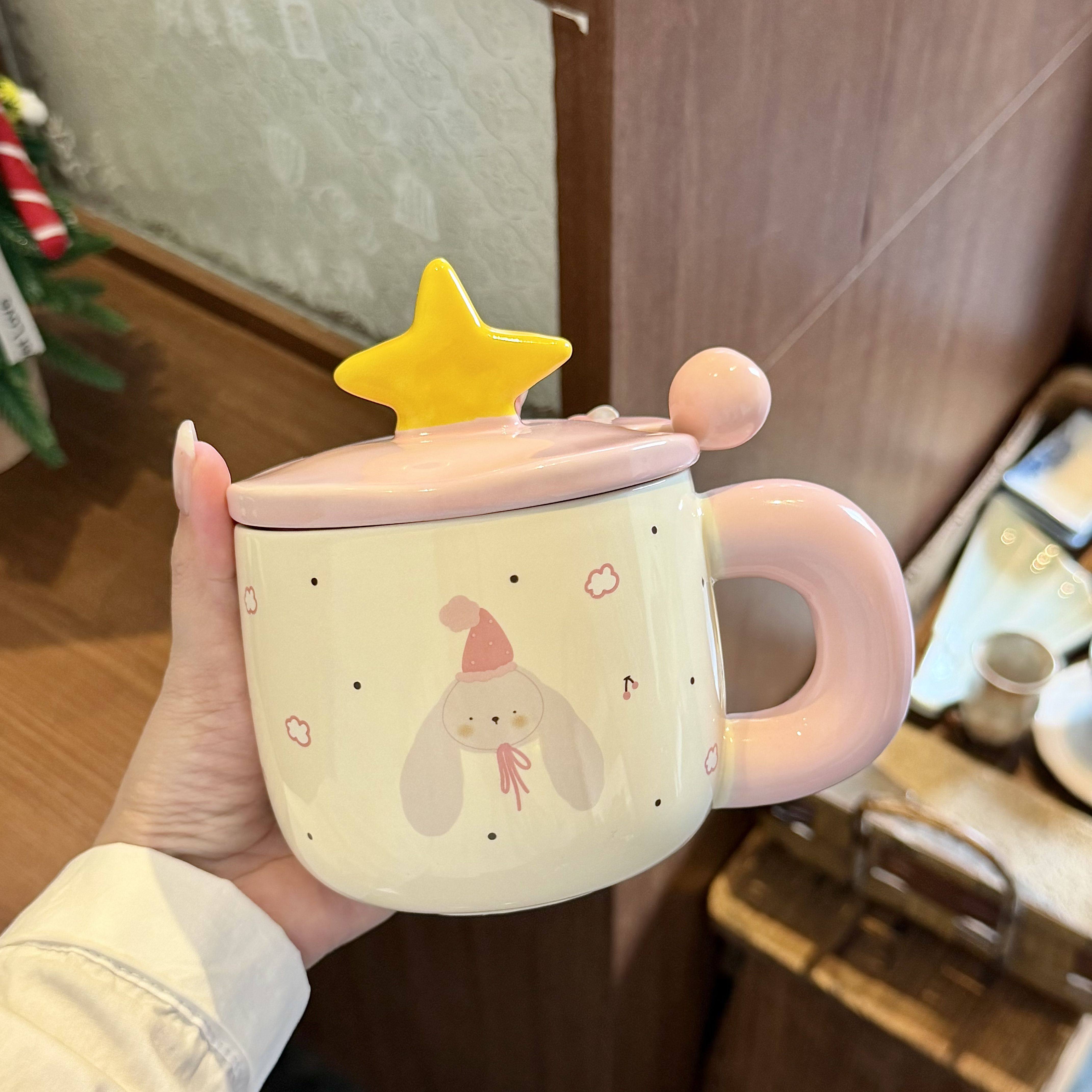 Кружка для молока Huhu с крышкой и ложкой, милая чашка, керамическая чашка для воды, пара высококачественных офисных кофейных чашек для завтрака