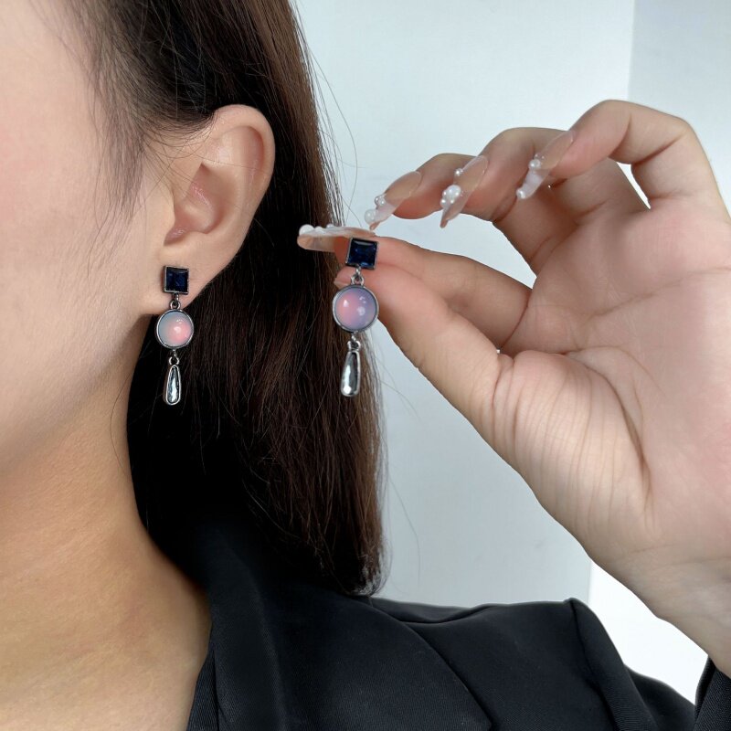 srrmhyn baroque crystal cat eye stone blue drop earrings female light luxury superior fashion temperament 100 lap-Taobao