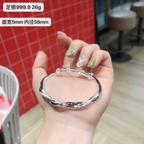 Hong Kong Zhengsheng Silver 999 Fashion Joker matte twisted bracelet female hipster student girlfriends jewelry