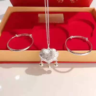 Hong Kong Zhengsheng sterling silver s999 baby children's necklace Long life wealth lock aperture bracelet Year-old full moon gift