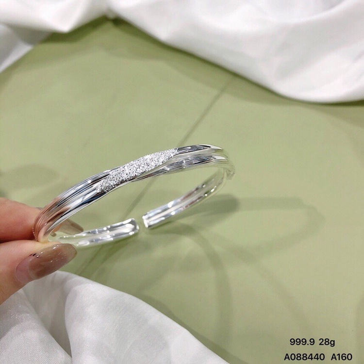 Hong Kong Zhengsheng sterling silver s999 niche design Korean version of student girlfriends double-line cross frosted bracelet simple and versatile