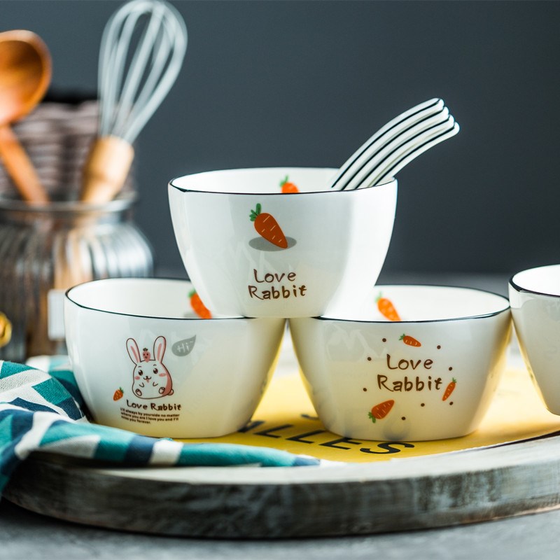 The New rice bowls ceramic tableware suit creative quadrate dish salad bowl spoon, soup bowl home four eat bread and butter