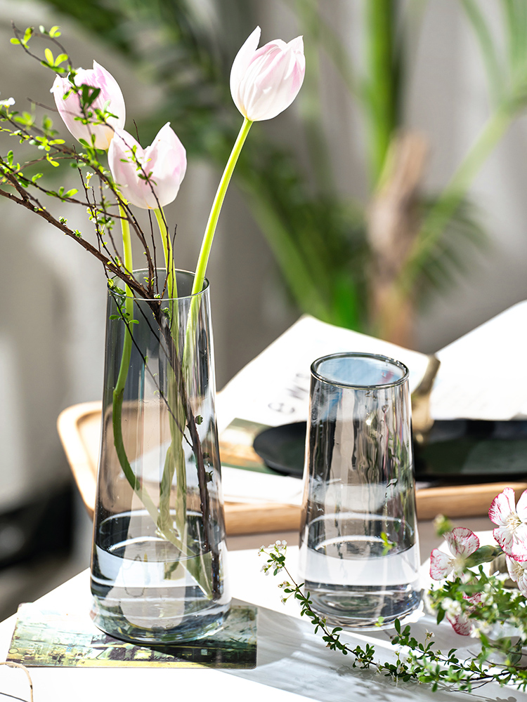 Tulip Special Vase Hydroponic Container Living-room Raising Green Plant Flowers Raising Flowers Glass Bottle Transparent Living Room Rich And Rich Bamboo Wood 
