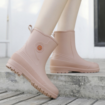 Water Shoes Children Waterproof Anti-Slip Middle Cylinder Ladies Fashion Nets Red Rain Boots Rain Shoes New Fashion Outwear Rubber Shoes Abrasion Resistant