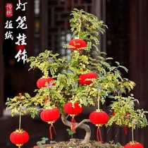 Spring Festival Indoor Mini Decorative Flocking Small Lantern Hanging Small Lantern Plastic Bonsai Ornament Living Room
