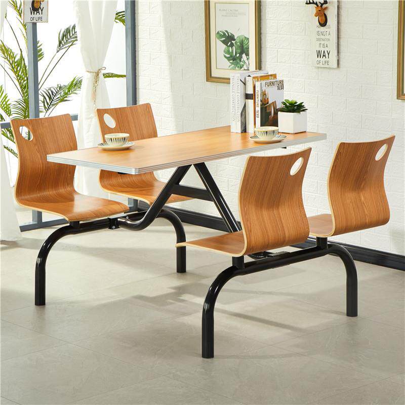 Factory canteen dining table school company construction site fast food snack bar staff stainless steel one-piece dining table and chairs 4 people 6