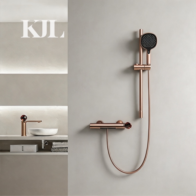 German Kjl Simple Shower Set Without Overhead Spray, All-Copper Multifunctional Split-Type Rose Gold Minimalist Faucet