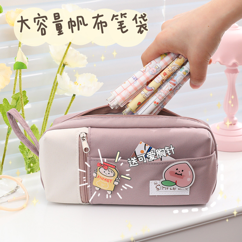 Pencil case Girl 2021 New pop Pen Bag Elementary School Students Girls Lead Pencil Boxes Ins Brief Beginnyo Junior High School Kids Nets Red Girl Hearts Pencil Bag Stationery Bag Large Capacity Pencil Case Boy