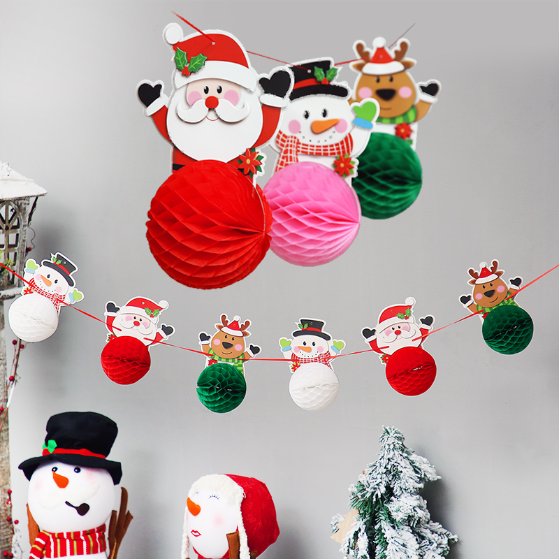 Paper Santa pull flag hanging flag hanging flag pull flower color flag string 2 meters mall window holiday decorations