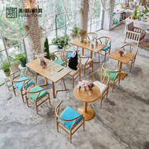 Red tables and chairs cold drinking tea shop dessert and chair combination of simple fresh café snack shop dining room table and chair
