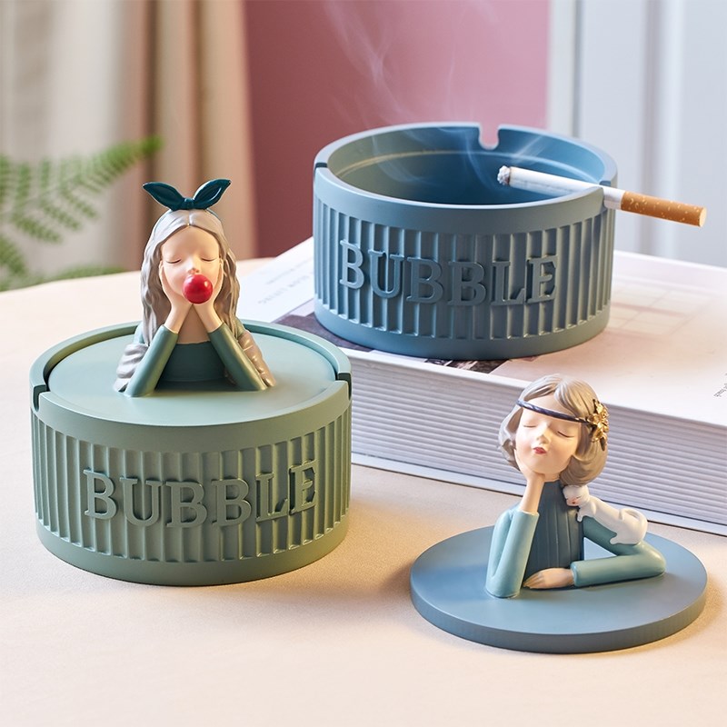 Bring lid anti-fly ash Ashtray Home Light Lavish Style Cute Teenage Girl Ins Wind Personality Creative Tide Smoking Ash
