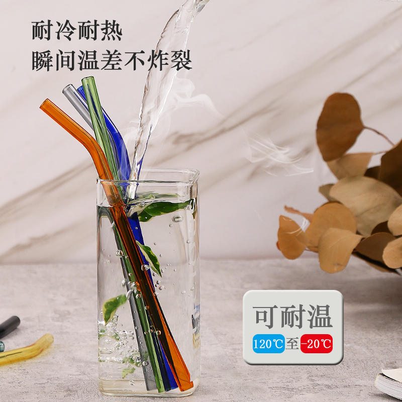 Glass straw Non disposable heat resistant anti-mouth red transparent environmentally-friendly pearl milk tea Adult maternal elbow Drinking tube