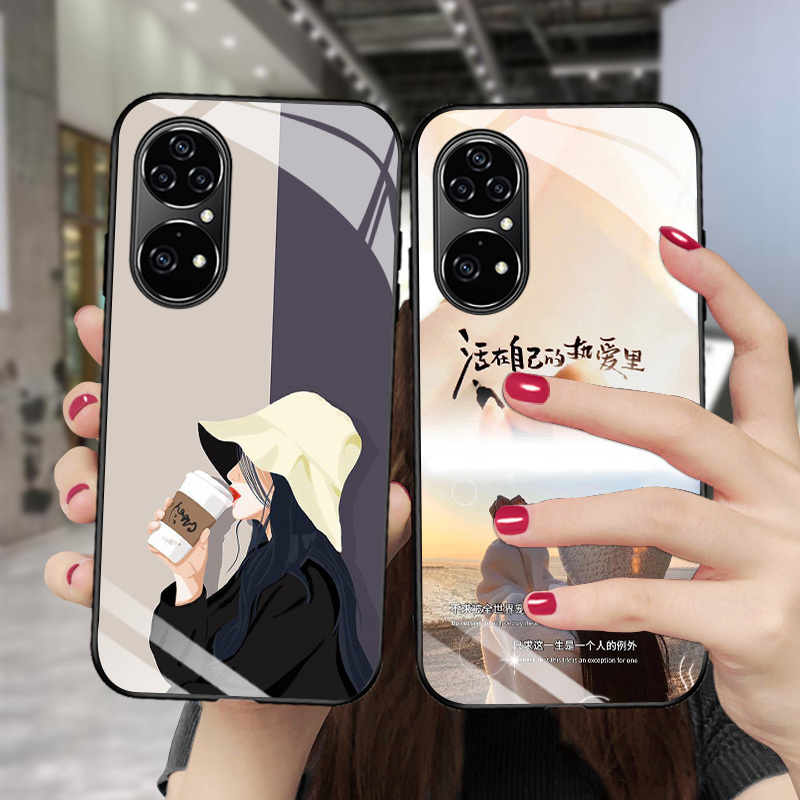 Suitable for Huawei P60 Glass Case, P50 Pro+ Women's Model, P40 Pattern, P30 Phone Case, P20 Niche Text, P10 Plus High-End Feel, P60 Art New Model, Men's Anti-Drop, Women's Goddess Protective Case
