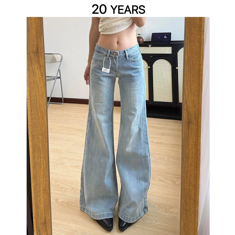 Light Blue Bamboo Pattern Flared Jeans for Women, 2026 Summer Thin Low-Waist American Style, Slim Fit, Not Tight on the Legs Light Blue Bamboo Pattern Flared Jeans for Women, 2026 Summer Thin Low-Waist American Style, Slim Fit, Not Tight on the Legs