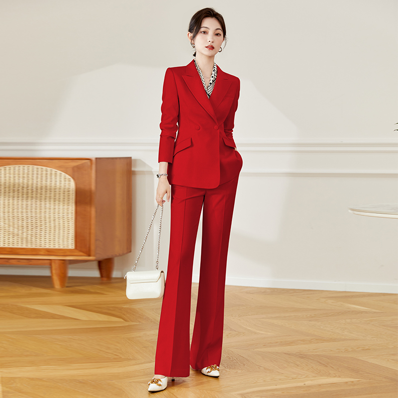 Red Blazer Goddess Style Wedding Emcee Annual Meeting Host Formal Workwear Suit Professional Attire Winter
