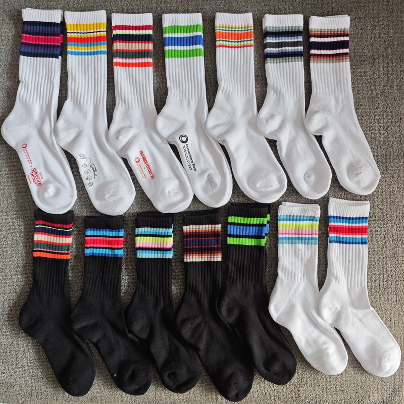 Japanese Surplus Stock Convenience Store Men's and Women's Pure Cotton Towel Bottom High Tube Socks, Sweat-Absorbent, Antibacterial, and Odor-Resistant Sports Socks