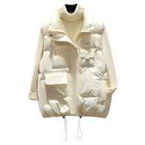 Down Cotton Vest Womens New 2023 Autumn and Winter French Design Niche Western European Style Glossy Vest Jacket