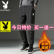 Flower Playboy down cotton pants Mens autumn Winter outside wearing Thickened Warm Casual Long Pants Outdoor Sports Bouquet Leggings