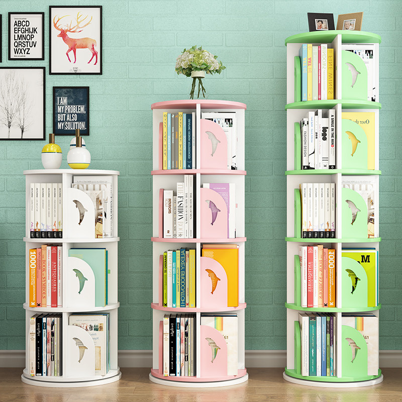 Rotating bookshelf floor-to-ceiling simple bookcase children's shelf free combination bookcase living room space-saving small storage cabinet