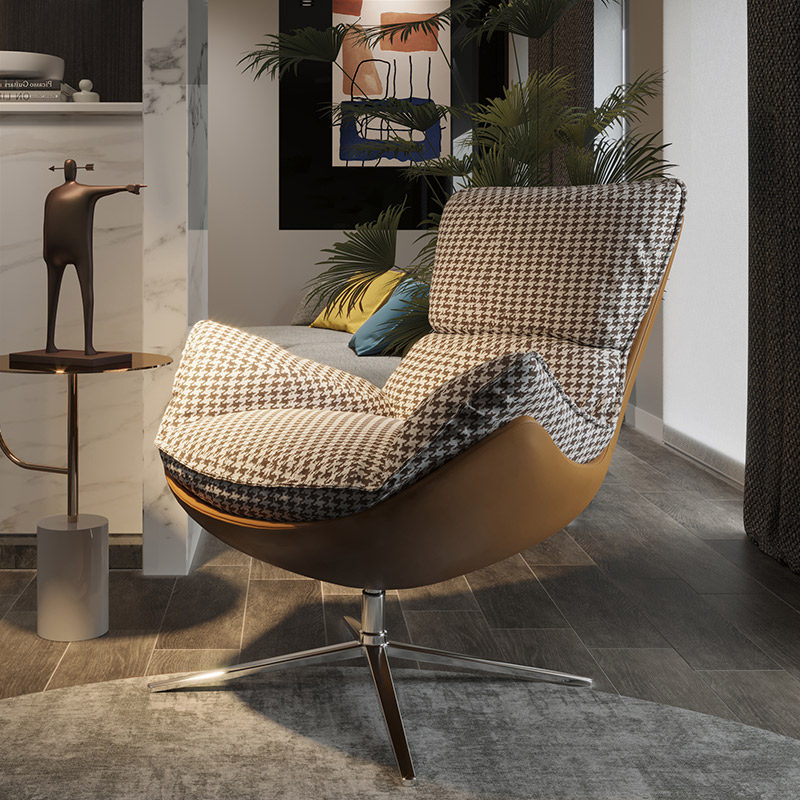 Light luxury single sofa chair living room rotating houndstooth mesh red leisure modern chair very simple chair designer