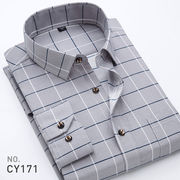 Dài tay áo dêtre mùa xuân và mùa thu kinh doanh giữa năm shirt cha người đàn ông của nam giới bình thường của quần áo mỏng kẻ sọc.