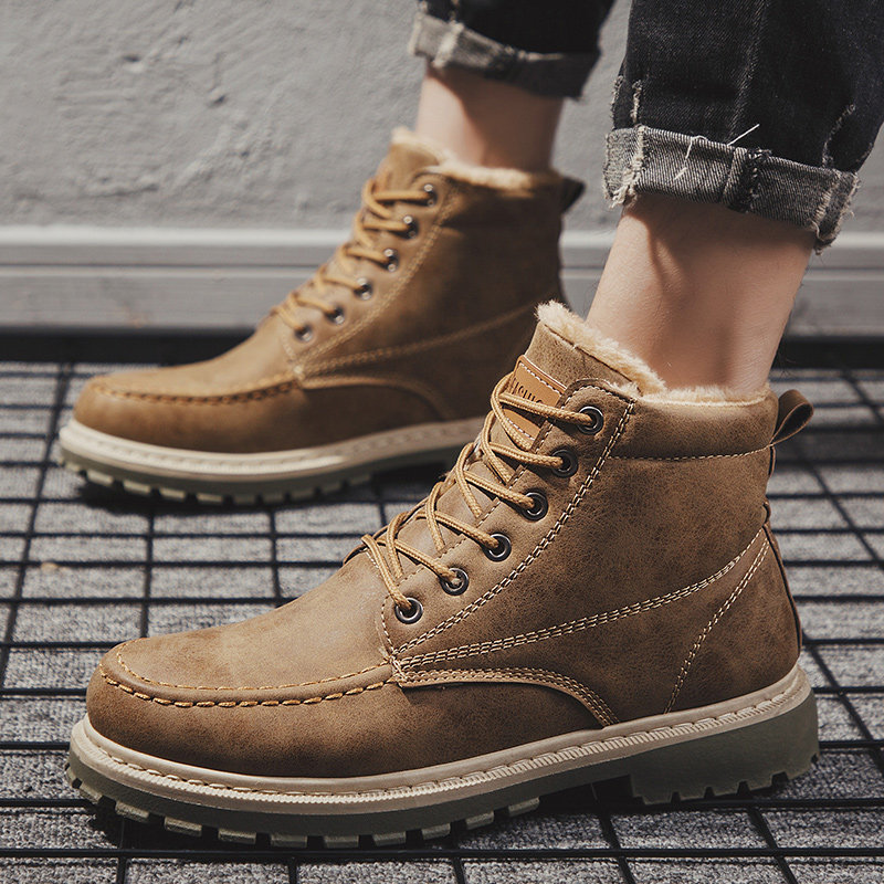 马丁靴男秋季透气英伦高帮鞋子中帮男靴潮鞋工装军靴皮靴雪地男鞋