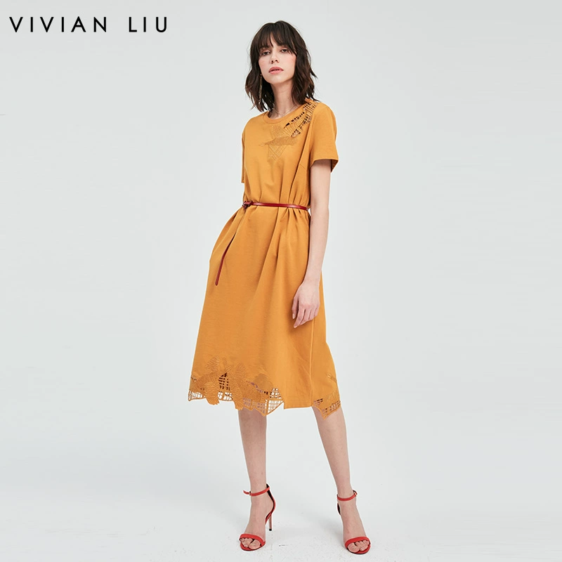 VIVIAN LIU TR2027403 2020 Phong cách mới của Phụ nữ Phong cách mới Nghệ thuật thêu tay ngắn Váy dài - Váy dài