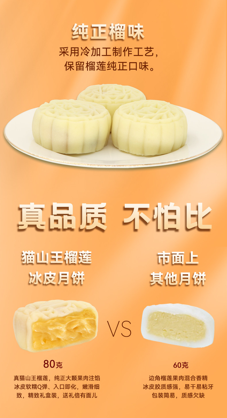 知元森禾 猫山王榴莲冰皮月饼 80g*6枚 礼盒装 图7