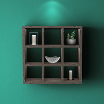 Black walnut lattice rack Wall shelf Solid wood tea furniture Zen multi-Baoge porcelain multi-function lattice rack