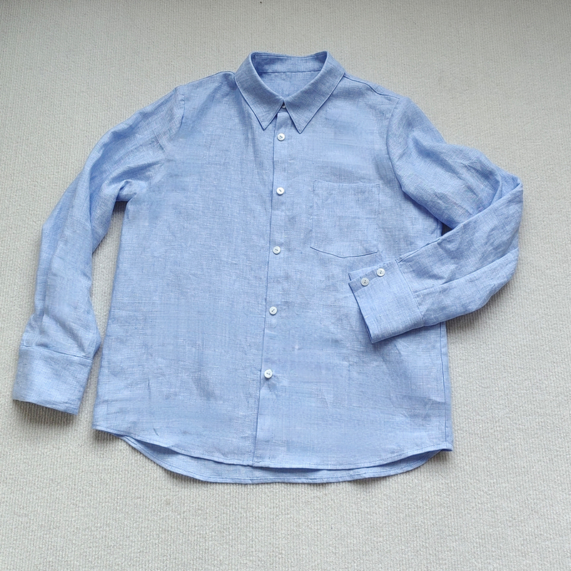 Slow Cutting |   Ireland Imported Light Blue Linen Basic Regular Shoulder Shirt