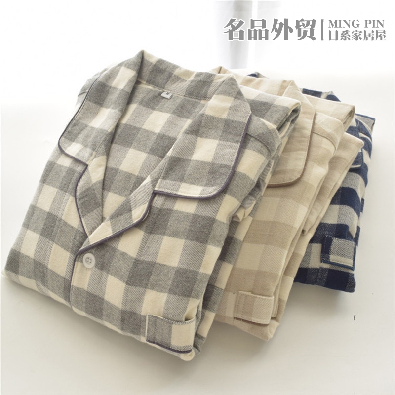 Exported to Japan! Autumn and Winter Casual Loungewear, All-Cotton Brushed Flannel Pure Cotton Pajamas, Men's and Women's Long-Sleeved Set